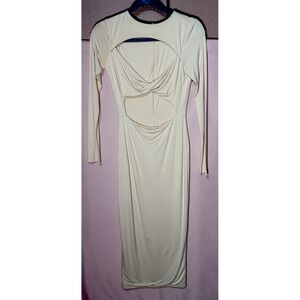 Naked Wardrobe Sexy MIDI Bodycon Cutout Dress Beige Size M